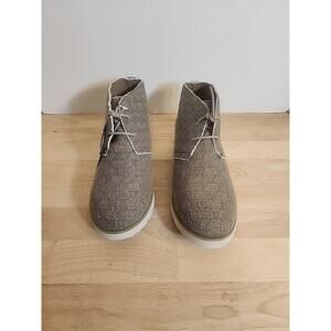 Bearpaw Chuka Boots Womens 10 Bark Cher Natural Canvas Lace Up Ankle Bootie EUC